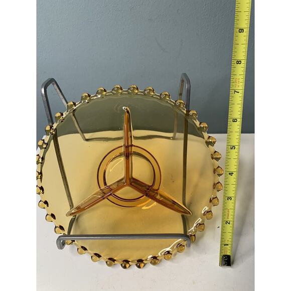 Vintage Amber Glass Divided Candy Dish Tray Candlewick Hob Nob Edges Art Deco - Picture 2 of 10